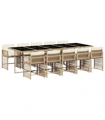 vidaXL 11 Piece Garden Dining Set with Cushions Beige Poly Rattan