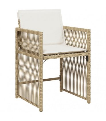 vidaXL 11 Piece Garden Dining Set with Cushions Beige Poly Rattan