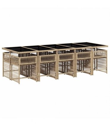 vidaXL 11 Piece Garden Dining Set with Cushions Beige Poly Rattan