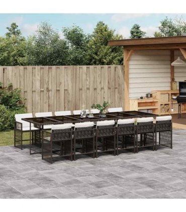 vidaXL 13 Piece Garden Dining Set with Cushions Brown Poly Rattan