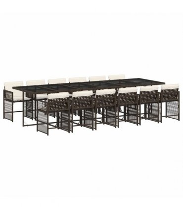 vidaXL 13 Piece Garden Dining Set with Cushions Brown Poly Rattan