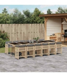 vidaXL 13 Piece Garden Dining Set with Cushions Mix Beige Poly Rattan