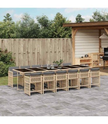 vidaXL 13 Piece Garden Dining Set with Cushions Mix Beige Poly Rattan