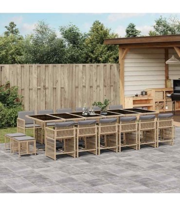 vidaXL 17 Piece Garden Dining Set with Cushions Mix Beige Poly Rattan