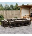 vidaXL 15 Piece Garden Dining Set with Cushions Brown Poly Rattan