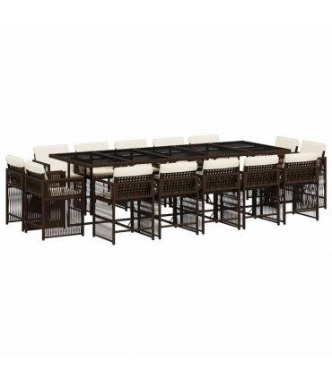 vidaXL 15 Piece Garden Dining Set with Cushions Brown Poly Rattan