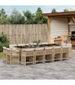 vidaXL 15 Piece Garden Dining Set with Cushions Beige Poly Rattan