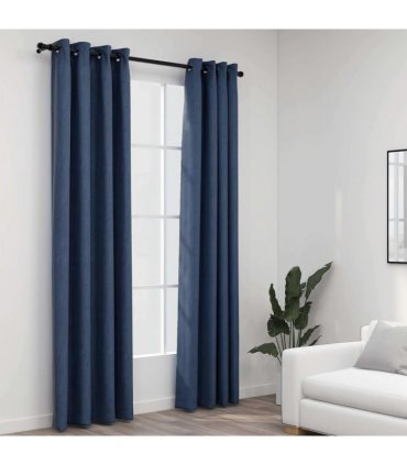 vidaXL Linen-Look Blackout Curtains with Grommets 2 pcs Blue 140x245cm