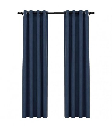 vidaXL Linen-Look Blackout Curtains with Grommets 2 pcs Blue 140x245cm