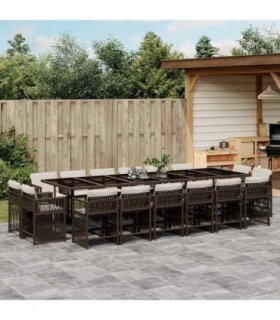 vidaXL 17 Piece Garden Dining Set with Cushions Brown Poly Rattan