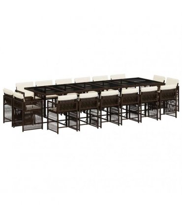vidaXL 17 Piece Garden Dining Set with Cushions Brown Poly Rattan