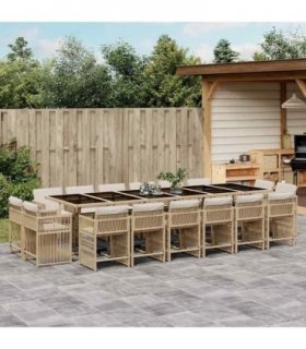 vidaXL 17 Piece Garden Dining Set with Cushions Beige Poly Rattan
