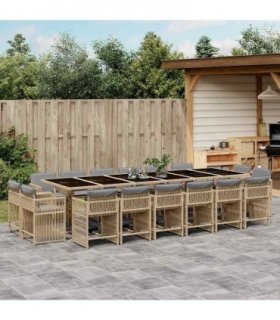 vidaXL 17 Piece Garden Dining Set with Cushions Mix Beige Poly Rattan