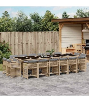 vidaXL 17 Piece Garden Dining Set with Cushions Mix Beige Poly Rattan