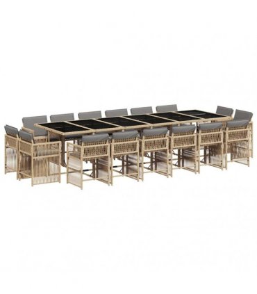 vidaXL 17 Piece Garden Dining Set with Cushions Mix Beige Poly Rattan
