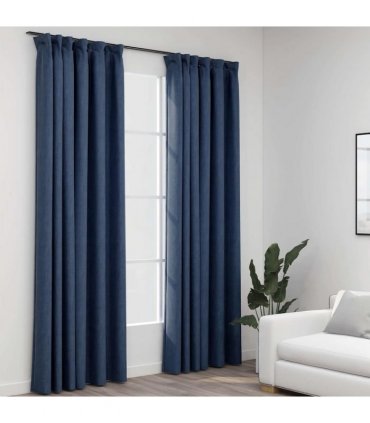 vidaXL Linen-Look Blackout Curtains with Hooks 2 pcs Blue 140x225 cm