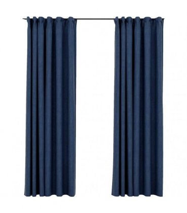 vidaXL Linen-Look Blackout Curtains with Hooks 2 pcs Blue 140x225 cm