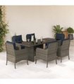 vidaXL 7 Piece Garden Dining Set with Cushions Grey Poly Rattan