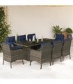 vidaXL 9 Piece Garden Dining Set with Cushions Grey Poly Rattan