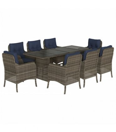 vidaXL 9 Piece Garden Dining Set with Cushions Grey Poly Rattan