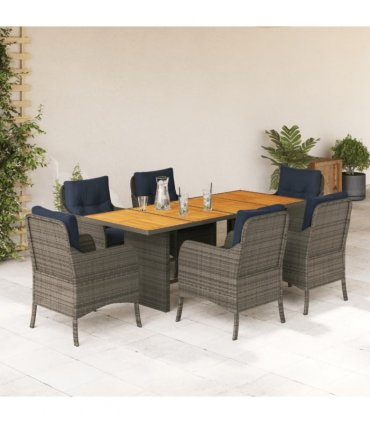 vidaXL 7 Piece Garden Dining Set with Cushions Grey Poly Rattan