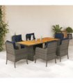 vidaXL 7 Piece Garden Dining Set with Cushions Grey Poly Rattan