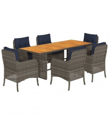 vidaXL 7 Piece Garden Dining Set with Cushions Grey Poly Rattan