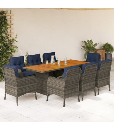 vidaXL 9 Piece Garden Dining Set with Cushions Grey Poly Rattan