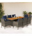 vidaXL 9 Piece Garden Dining Set with Cushions Grey Poly Rattan