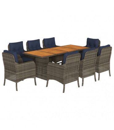 vidaXL 9 Piece Garden Dining Set with Cushions Grey Poly Rattan