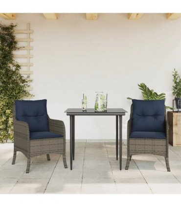 vidaXL 3 Piece Garden Dining Set with Cushions Grey Poly Rattan