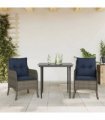 vidaXL 3 Piece Garden Dining Set with Cushions Grey Poly Rattan