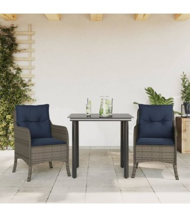vidaXL 3 Piece Garden Dining Set with Cushions Grey Poly Rattan