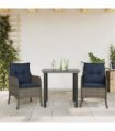 vidaXL 3 Piece Garden Dining Set with Cushions Grey Poly Rattan