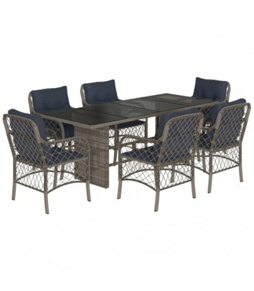 vidaXL 7 Piece Garden Dining Set with Cushions Grey Poly Rattan