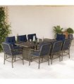 vidaXL 9 Piece Garden Dining Set with Cushions Grey Poly Rattan