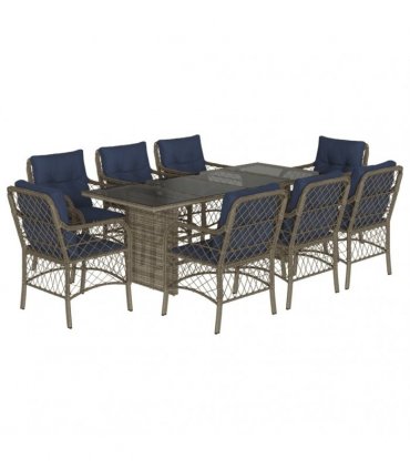 vidaXL 9 Piece Garden Dining Set with Cushions Grey Poly Rattan
