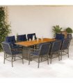 vidaXL 9 Piece Garden Dining Set with Cushions Grey Poly Rattan