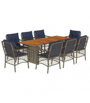 vidaXL 9 Piece Garden Dining Set with Cushions Grey Poly Rattan