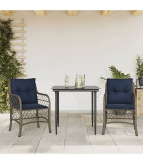 vidaXL 3 Piece Bistro Set with Cushions Grey Poly Rattan