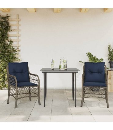 vidaXL 3 Piece Bistro Set with Cushions Grey Poly Rattan