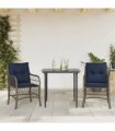 vidaXL 3 Piece Bistro Set with Cushions Grey Poly Rattan