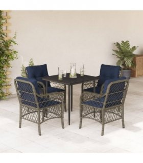vidaXL 5 Piece Garden Dining Set with Cushions Grey Poly Rattan