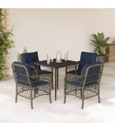 vidaXL 5 Piece Garden Dining Set with Cushions Grey Poly Rattan