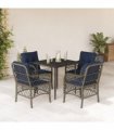 vidaXL 5 Piece Garden Dining Set with Cushions Grey Poly Rattan