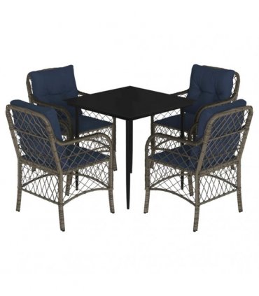vidaXL 5 Piece Garden Dining Set with Cushions Grey Poly Rattan