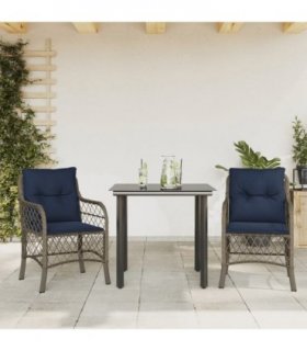 vidaXL 3 Piece Bistro Set with Cushions Grey Poly Rattan