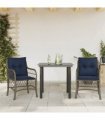 vidaXL 3 Piece Bistro Set with Cushions Grey Poly Rattan