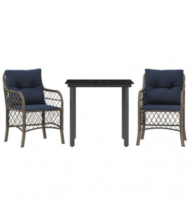 vidaXL 3 Piece Bistro Set with Cushions Grey Poly Rattan