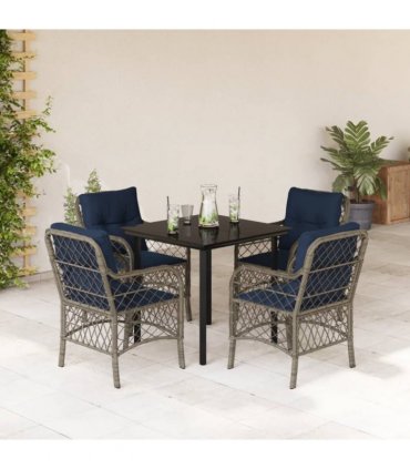vidaXL 5 Piece Garden Dining Set with Cushions Grey Poly Rattan